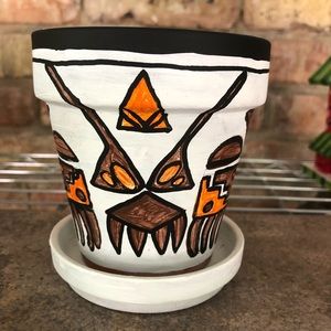 Southwest Bird Flower Terra Cotta Pot Handpainted 4” Planter